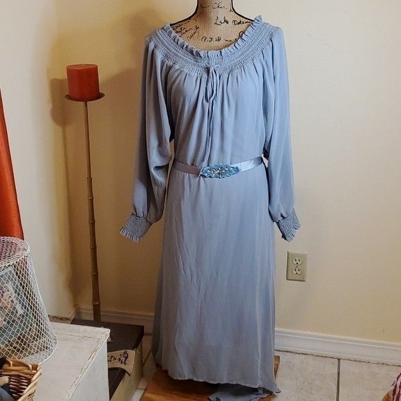 NWT American Glamour by Badgley Mischka gray Cottagecore high/lo maxi dress sz L - Picture 1 of 10